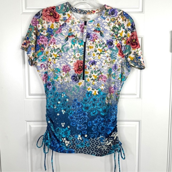 JOHNNY WAS Sun Rays Surf Shirt NEW Size XL Blue Boho Floral NEW Size XL - Picture 1 of 11